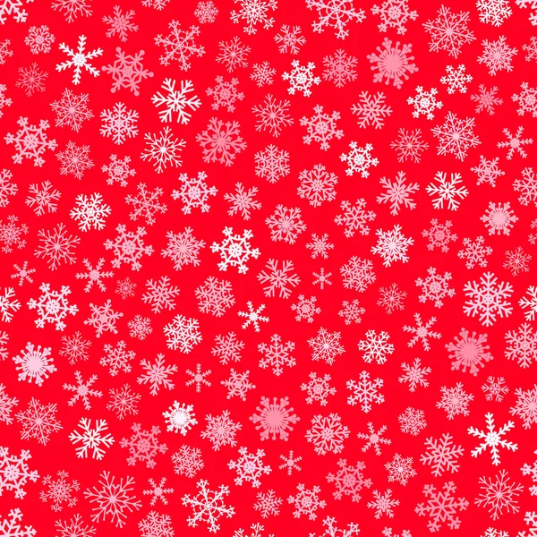 Kar Taneleri Kırmızı Zemin Üzerine Beyaz Noel Seamless Modeli — Stok Vektör