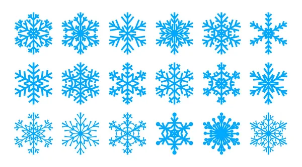 Conjunto Copos Nieve Azul Claro Sobre Fondo Blanco — Vector de stock