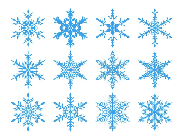 Ensemble Flocons Neige Bleu Clair Sur Fond Blanc — Image vectorielle