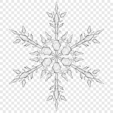 Büyük yarı saydam Noel kar tanesi şeffaf arka plan gri renk. Saydamlığı vektör formatında