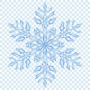 Büyük yarı saydam Noel kar tanesi şeffaf arka plan mavi renk. Saydamlığı vektör formatında
