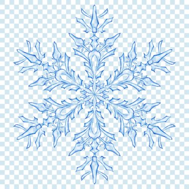 Büyük yarı saydam Noel kar tanesi şeffaf arka plan mavi renk. Saydamlığı vektör formatında