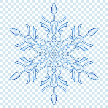 Büyük yarı saydam Noel kar tanesi şeffaf arka plan mavi renk. Saydamlığı vektör formatında