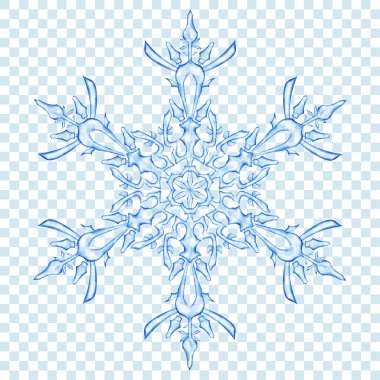 Büyük yarı saydam Noel kar tanesi şeffaf arka plan mavi renk. Saydamlığı vektör formatında