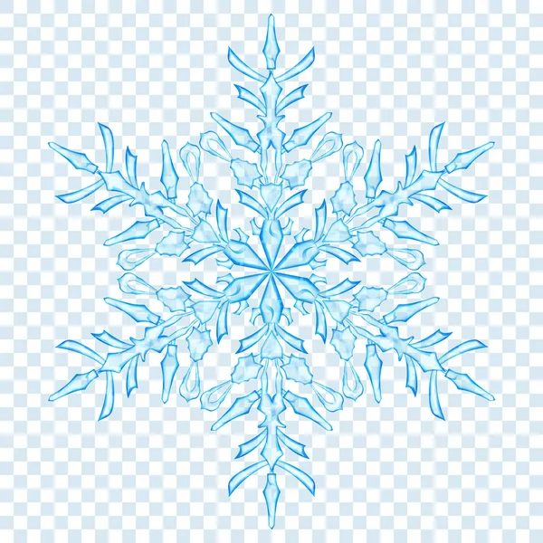 Grote Doorzichtige Kerst Sneeuwvlok Lichte Blauwe Kleuren Transparante Achtergrond Transparantie — Stockvector