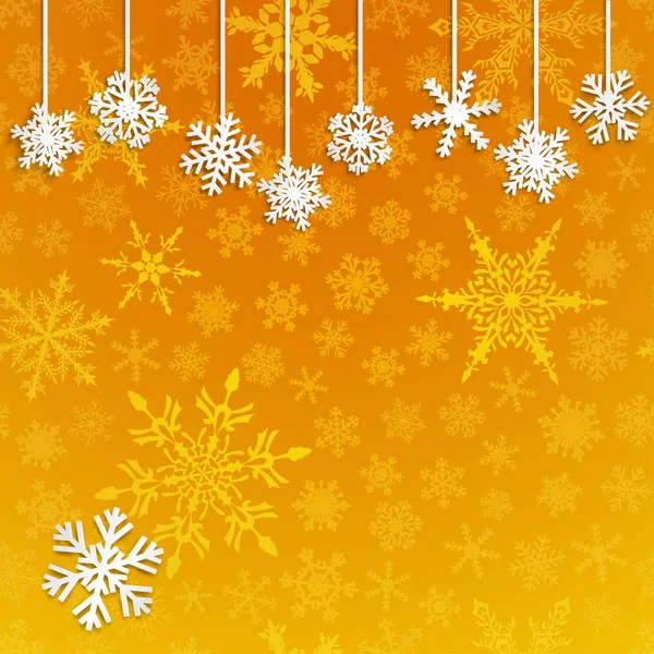 Χριστούγεννα Εικόνα Λευκό Κρέμονται Νιφάδες Χιονιού Κίτρινο Φόντο — Διανυσματικό Αρχείο