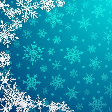 Yarım daire ile Noel Illustration açık mavi renkli üzerinde gölgeler ile büyük beyaz kar taneleri