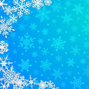 Yarım daire ile Noel Illustration açık mavi renkli üzerinde gölgeler ile büyük beyaz kar taneleri