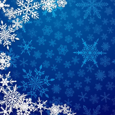 Yarım daire ile Noel Illustration büyük beyaz kar taneleri ile mavi arka plan üzerinde gölgeler