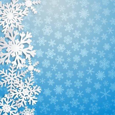 Açık mavi renkli üzerinde gölgeler ile büyük beyaz kar taneleri ile christmas illüstrasyon