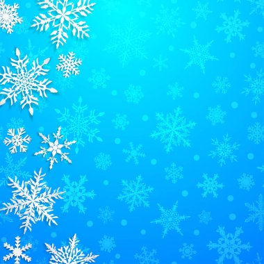 Açık mavi renkli üzerinde gölgeler ile büyük beyaz kar taneleri ile christmas illüstrasyon