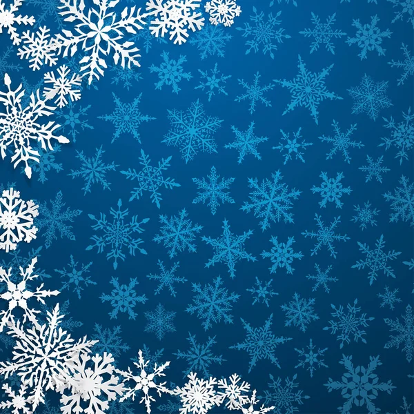 파란색 배경에 그림자와 눈송이의 반원으로 크리스마스 일러스트 — 스톡 벡터