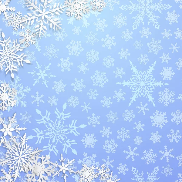 Jul Illustration Med Halvcirkel Stora Vita Snöflingor Med Skuggor Ljusblå — Stock vektor