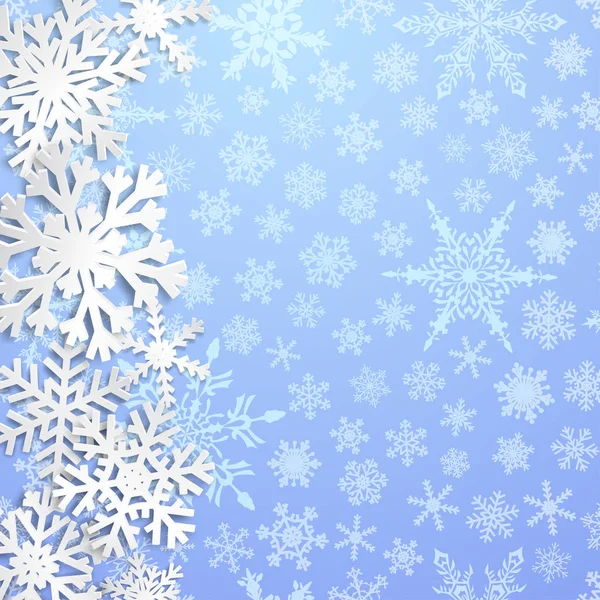 Weihnachten Illustration Mit Großen Weißen Schneeflocken Mit Schatten Auf Hellblauem — Stockvektor