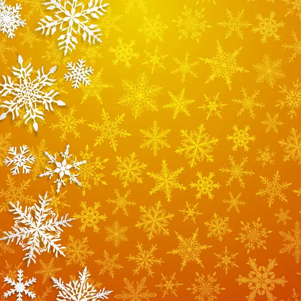 黄色の背景の影と大きな白い雪のクリスマス イラスト — ストックベクタ