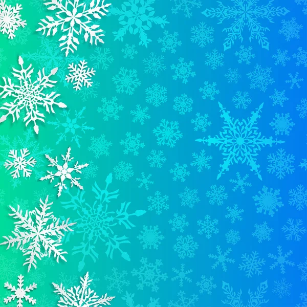 Рождественская Иллюстрация Большими Белыми Снежинками Тенями Светло Голубом Фоне — стоковый вектор