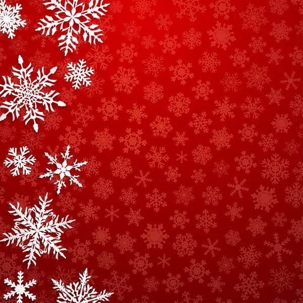 Boże Narodzenie Ilustracja Duże Białe Płatki Śniegu Cieniami Czerwonym Tle — Wektor stockowy