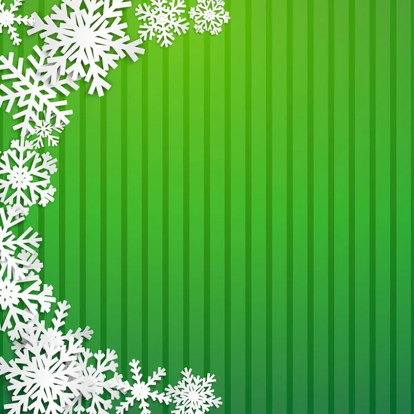 Різдвяна Ілюстрація Півколо Великих Білих Сніжинок Тінями Смугастому Зеленому Фоні — стоковий вектор