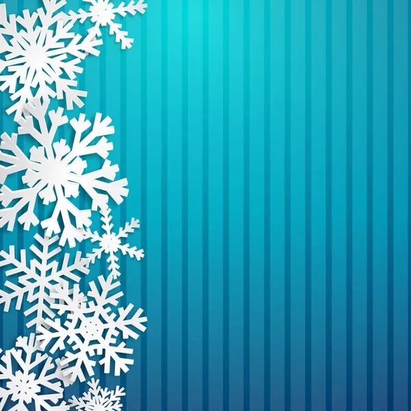 Karácsonyi Illusztráció Nagy Fehér Hópelyhek Árnyékok Csíkos Kék Háttér — Stock Vector