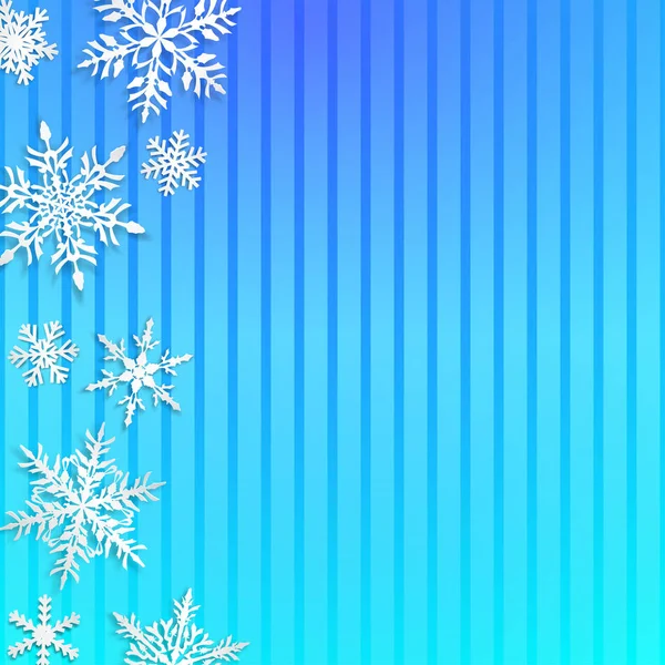 Різдвяна Ілюстрація Великими Білими Сніжинками Тінями Смугастому Світло Блакитному Фоні — стоковий вектор