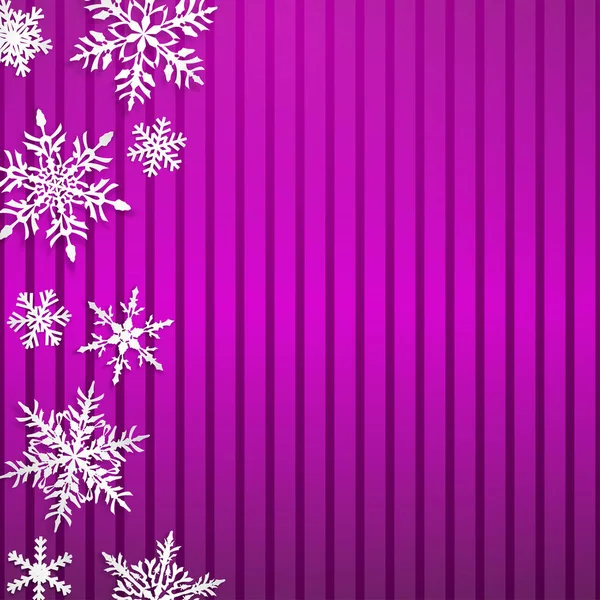 Різдвяна Ілюстрація Великими Білими Сніжинками Тінями Смугастому Фіолетовому Фоні — стоковий вектор