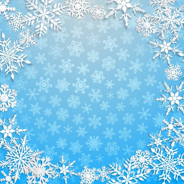 Weihnachten Illustration Mit Kreis Rahmen Von Großen Weißen Schneeflocken Mit — Stockvektor