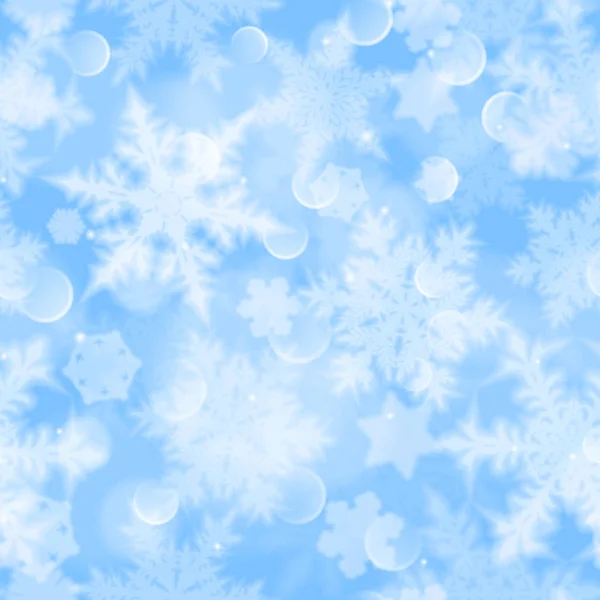 Рождественский Бесшовный Узор Белыми Размытыми Снежинками Бликами Блестками Светло Голубом — стоковый вектор