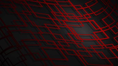 Soyut illüstrasyon koyu kırmızı kesişen kareler siyah arka plan üzerinde gölgeler ile