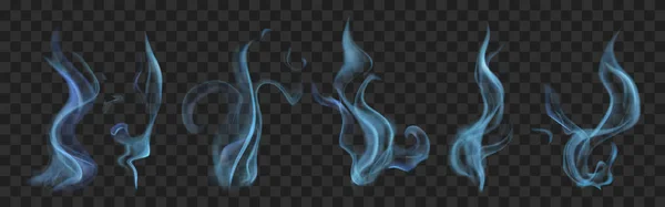 Uppsättning Realistiska Genomskinlig Rök Eller Ånga Ljus Blå Färger Isolerad — Stock vektor