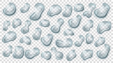 Gri şeffaf su damla şeffaf arka plan üzerinde izole gölgeli farklı şekiller kümesi. Saydamlığı Vektör formatında