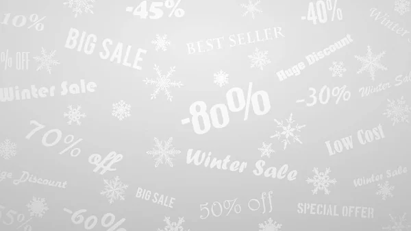 背景的冬季折扣和特别优惠 由雪花和铭文 在白色和灰色的颜色 — 图库矢量图片