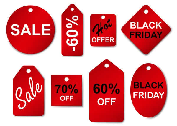 Set Sale Labels Tags Red Colors — Stock Vector