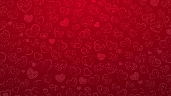 Hintergrund Aus Kleinen Herzen Mit Lockenornament Roten Farben — Stockvektor
