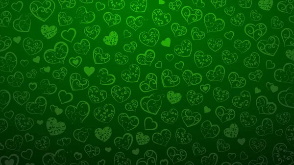 Fondo Corazones Pequeños Con Adorno Rizos Colores Verdes — Vector de stock