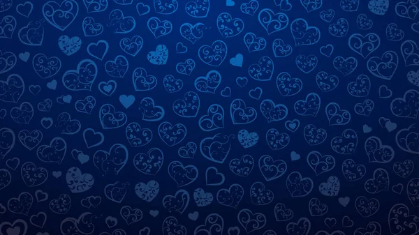 Fondo Corazones Pequeños Con Adorno Rizos Colores Azules — Vector de stock