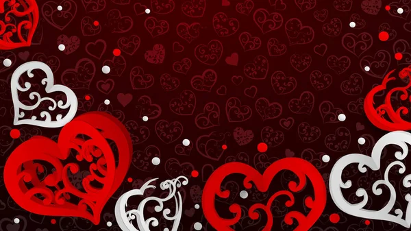 Fondo Con Corazones Volumen Papel Con Rizos Confeti Rojo Blanco — Archivo Imágenes Vectoriales