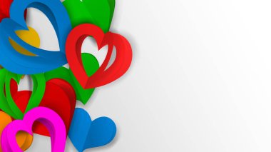 Arka plan beyaz delikli birçok renkli kağıt hacmi yürekleri