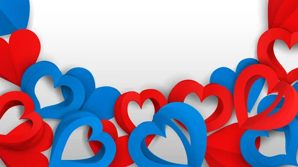 Φόντο Πολλές Καρδιές Όγκου Κόκκινο Και Μπλε Χαρτί Τις Τρύπες — Διανυσματικό Αρχείο