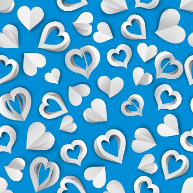 Kalplerin birçok kağıt cilt delikli ve olmadan, açık mavi üzerine beyaz seamless modeli