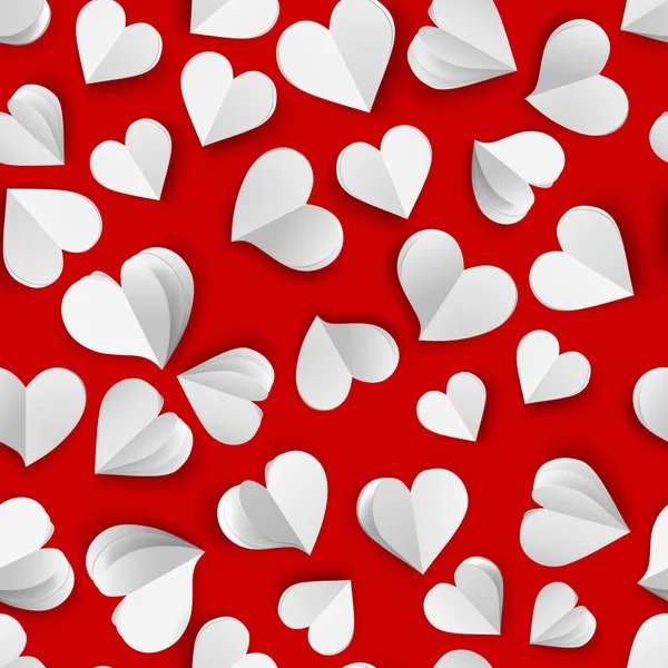 Χωρίς Ραφή Πρότυπο Από Πολλές Καρδιές Όγκος Χαρτιού Λευκό Κόκκινο — Διανυσματικό Αρχείο