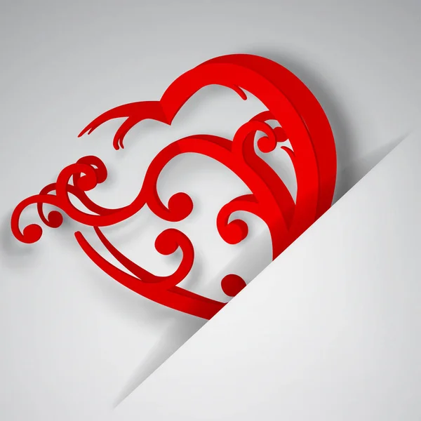 Μεγάλη Κόκκινη Καρδιά Μπούκλες Εισάγεται Ένα Απόκομμα Ένα Φύλλο Από — Διανυσματικό Αρχείο