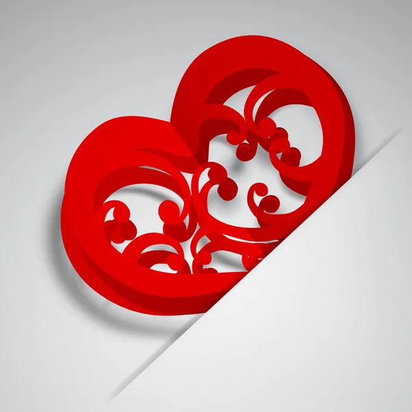 Velké Červené Srdce Kadeřemi Vložen Výřezu List Bílého Papíru — Stockový vektor
