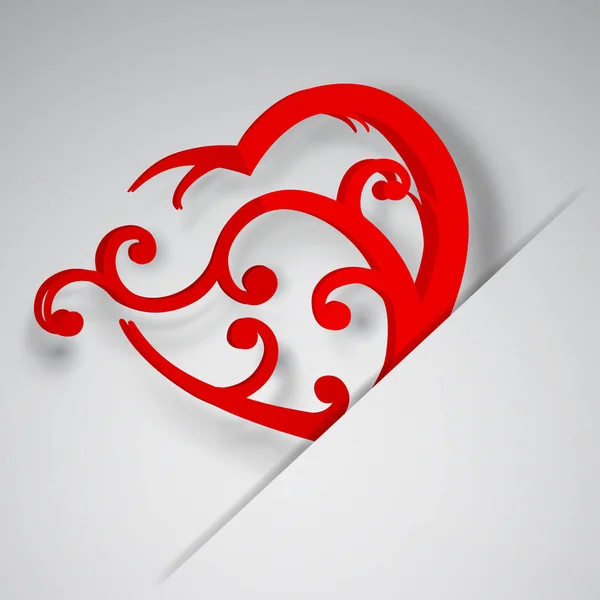 Велике Червоне Серце Завитками Вставленими Виріз Аркуші Білого Паперу — стоковий вектор
