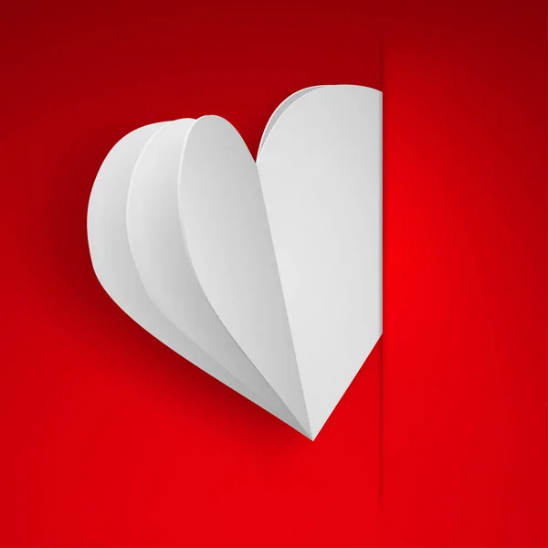 Bir Kesme Kırmızı Bir Kağıdın Içinde Eklenen Büyük Beyaz Kalp — Stok Vektör