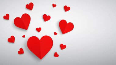 Arka plan ile birçok kağıt hacmi kalpler, beyaz kırmızı