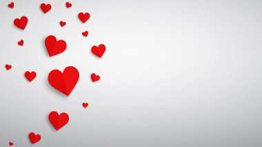 Arka plan ile birçok kağıt hacmi kalpler, beyaz kırmızı