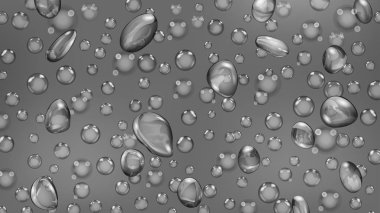 Arka plan su damlaları ve gri renkler farklı şekillerde baloncuklar