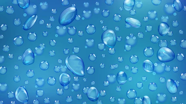 Achtergrond Van Waterdruppels Bellen Van Verschillende Vormen Lichte Blauwe Kleuren — Stockvector