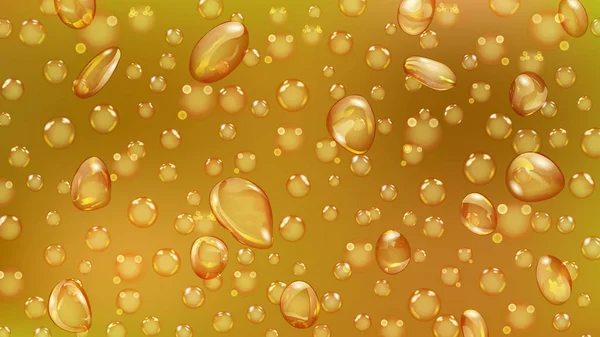 Achtergrond Van Waterdruppels Bellen Van Verschillende Vormen Geel Kleuren — Stockvector