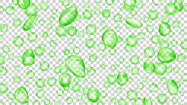 Doorschijnend Waterdruppels Bellen Van Verschillende Vormen Groene Kleuren Transparante Achtergrond — Stockvector